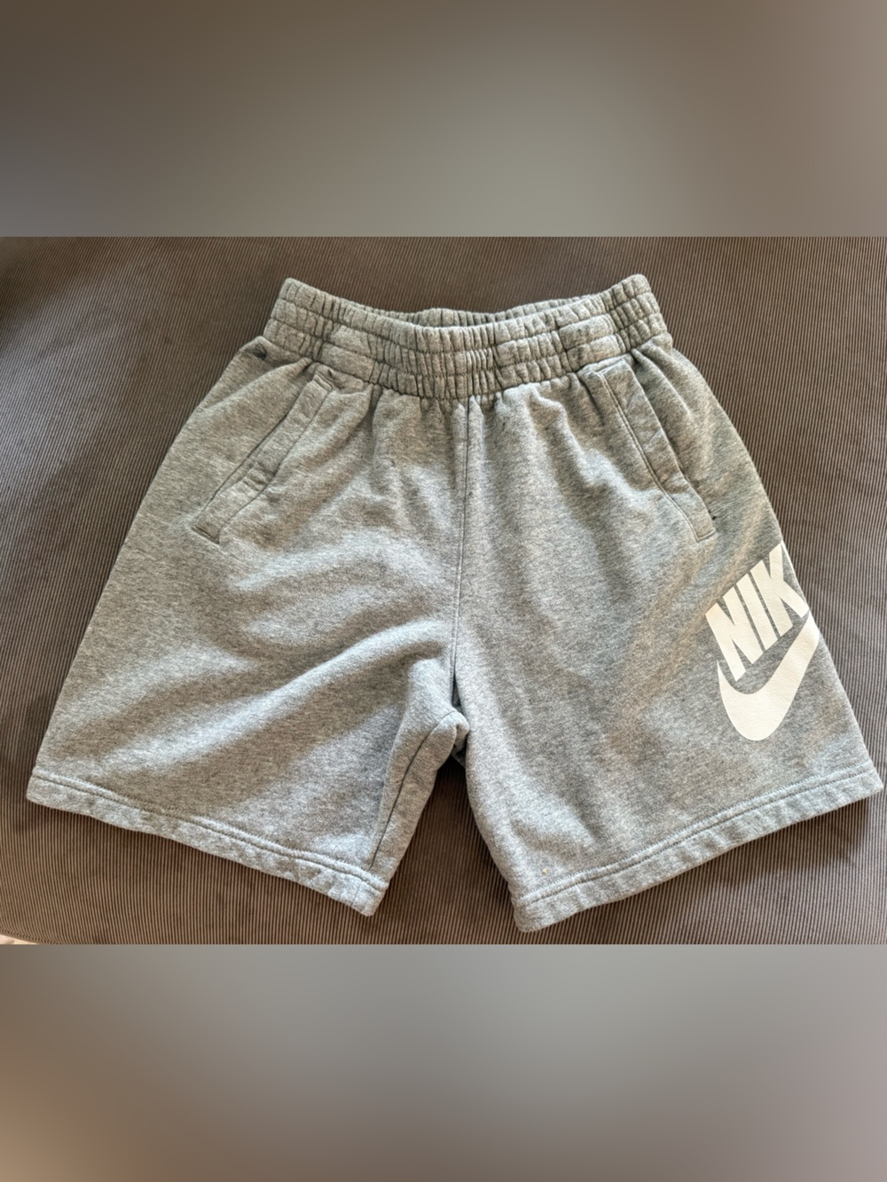 Nike Kids Gray Fleece Shorts with White Logo- kids large